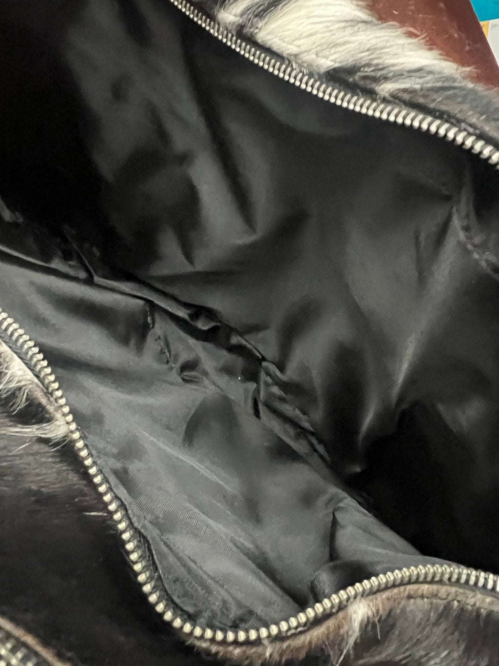 Western Hair-on-Hide Crossbody Diaper Bag — Black & White Cowhide (18" with Adjustable Strap) - Rooted & Reckless Co.