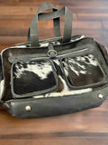 Western Hair-on-Hide Crossbody Diaper Bag — Black & White Cowhide (18" with Adjustable Strap) - Rooted & Reckless Co.