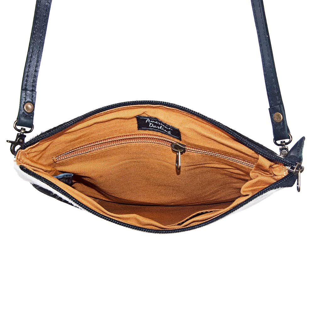 Western Hand-Tooled Genuine Hair-On Leather Crossbody Handbag — Full Grain Cowhide with YKK Zipper - Rooted & Reckless Co.