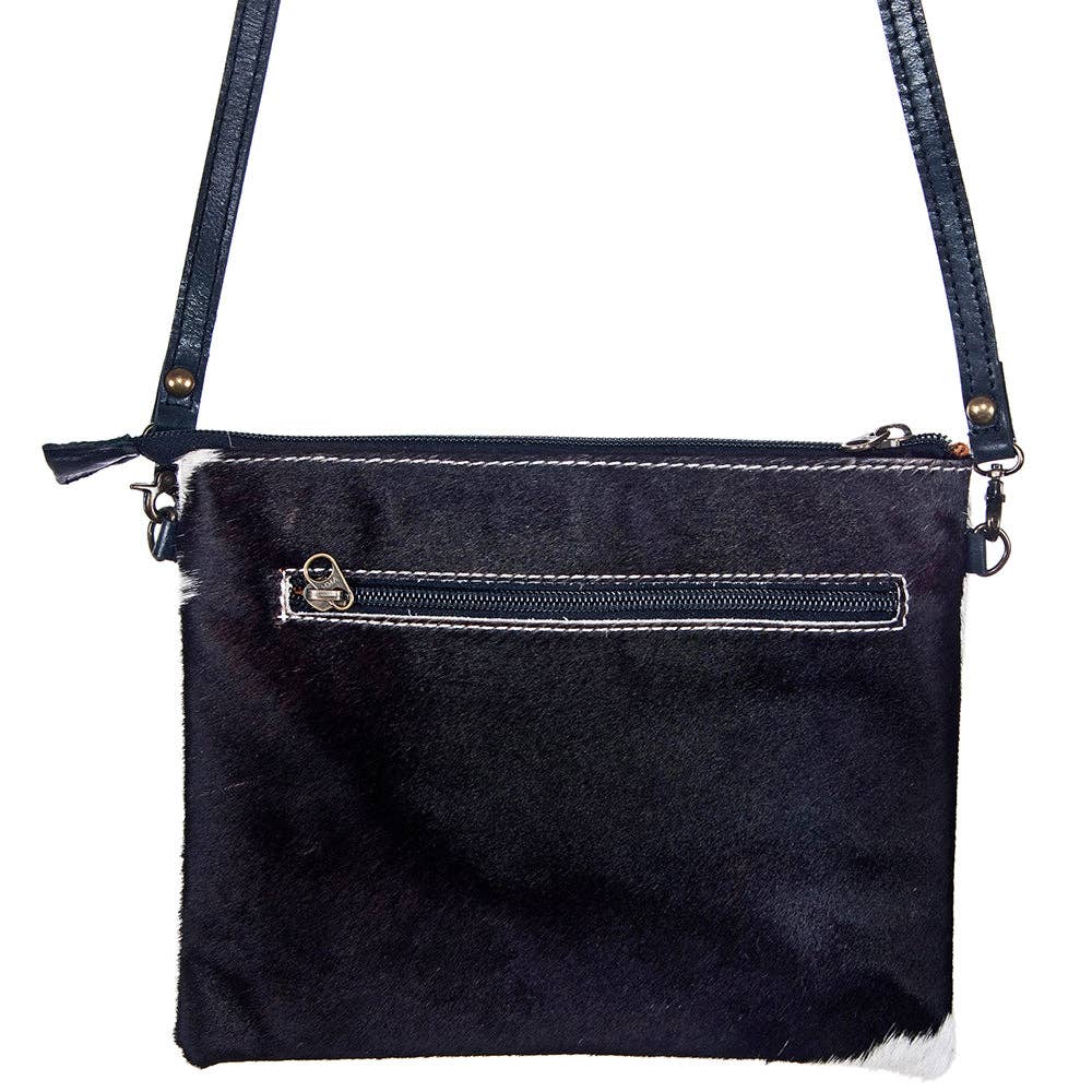 Western Hand-Tooled Genuine Hair-On Leather Crossbody Handbag — Full Grain Cowhide with YKK Zipper - Rooted & Reckless Co.