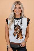 Western Horse Colorblock Trim Sleeveless Sweater Top - Rooted & Reckless Co.