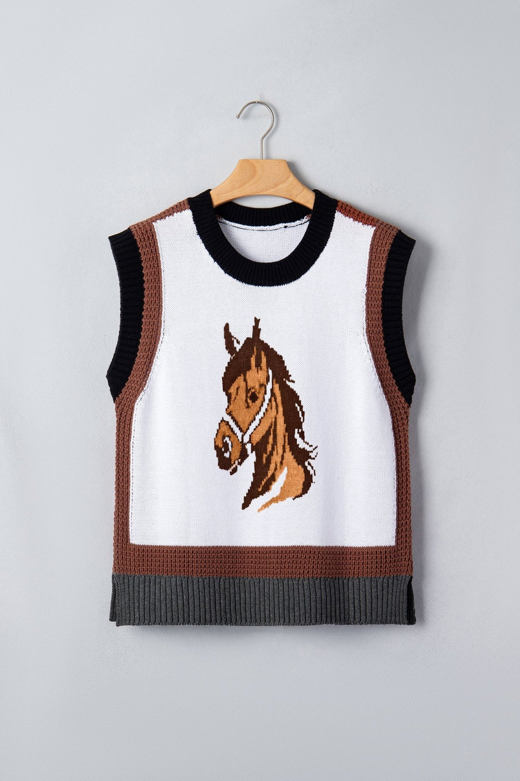 Western Horse Colorblock Trim Sleeveless Sweater Top - Rooted & Reckless Co.