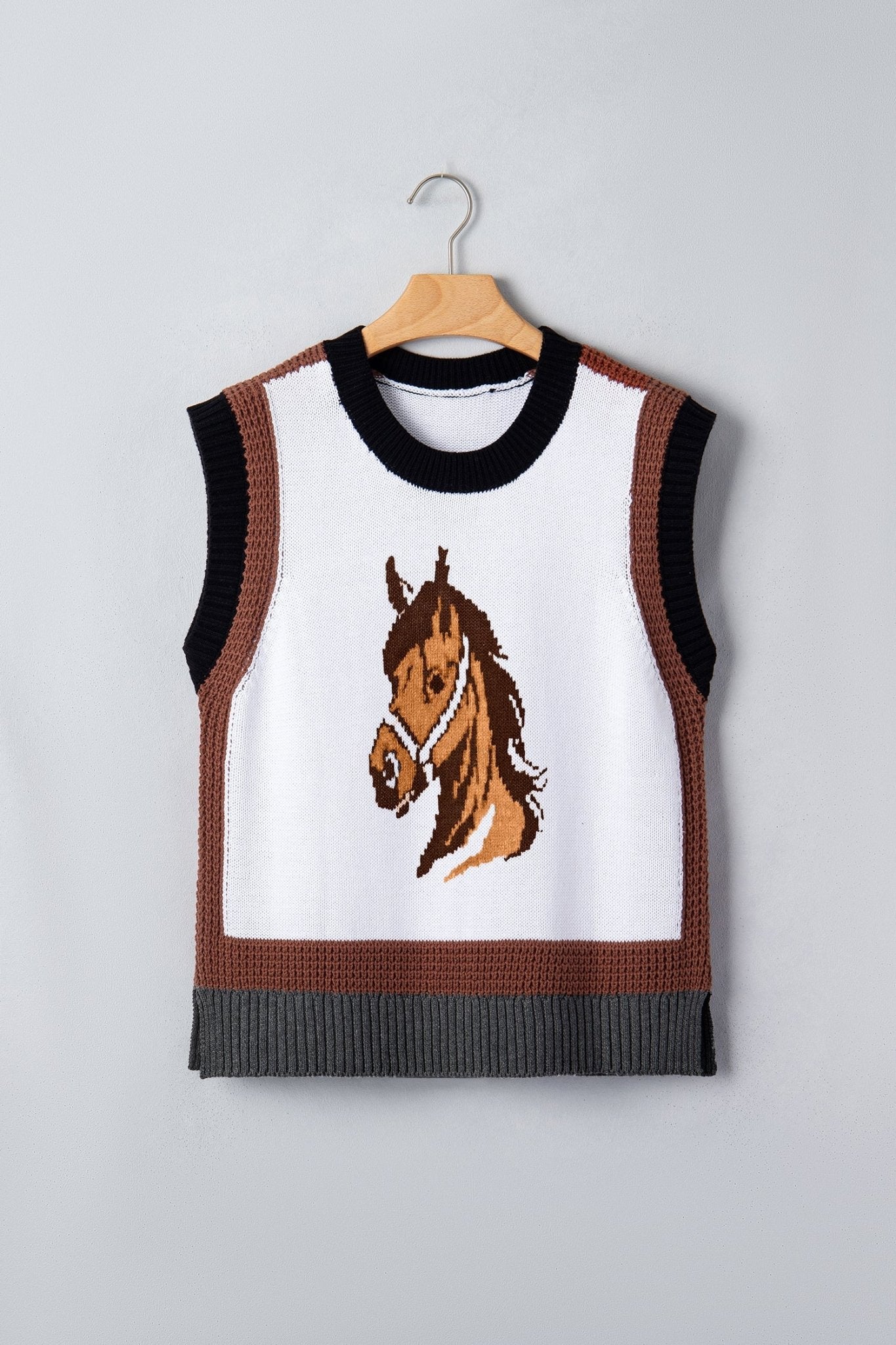Western Horse Colorblock Trim Sleeveless Sweater Top - Rooted & Reckless Co.