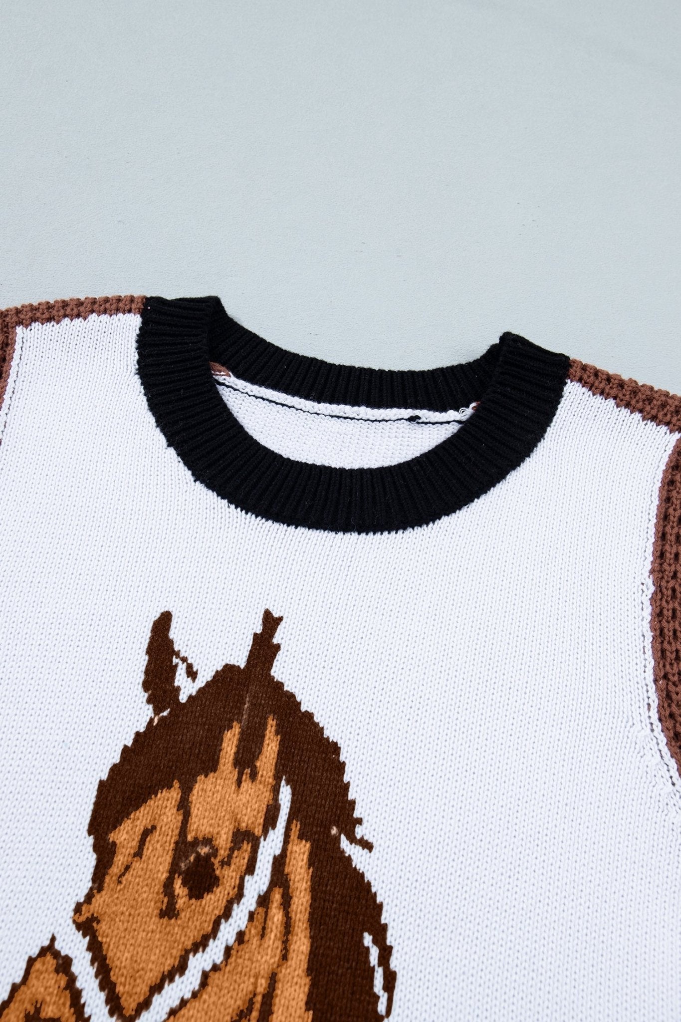 Western Horse Colorblock Trim Sleeveless Sweater Top - Rooted & Reckless Co.