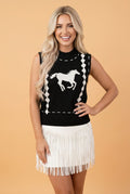 Western Horse Geometric Mock Neck Knit Top - Rooted & Reckless Co.