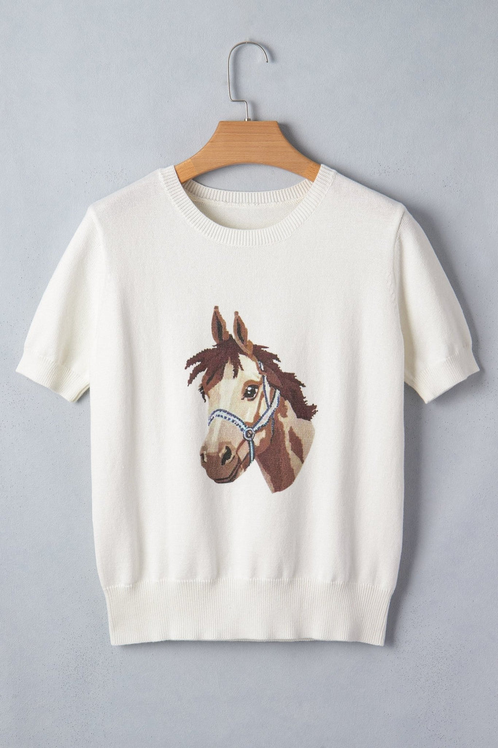 Western Horse Head Short Sleeve Sweater - Rooted & Reckless Co.
