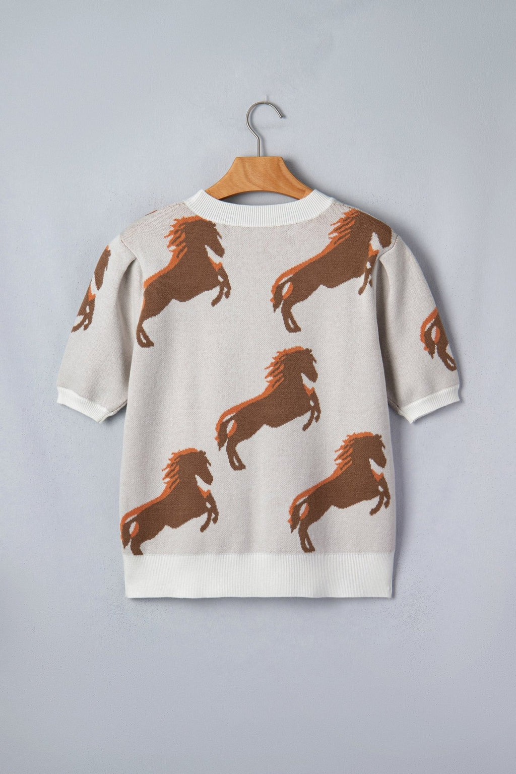 Western Horse Short Puff Sleeve Sweater - Rooted & Reckless Co.