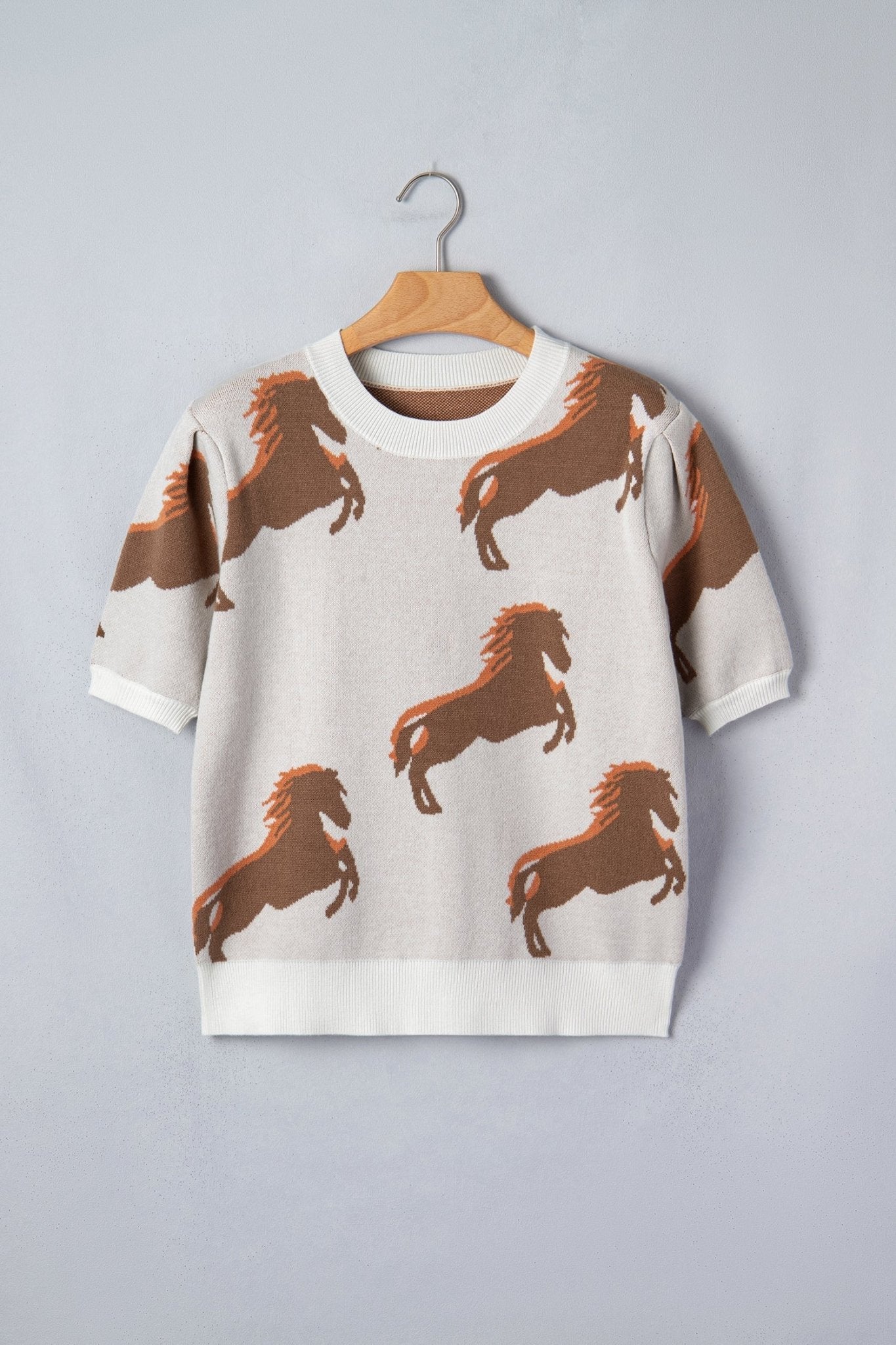 Western Horse Short Puff Sleeve Sweater - Rooted & Reckless Co.