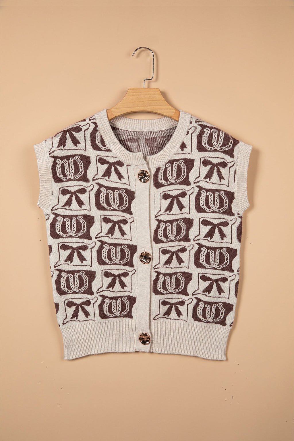 Western Horseshoe Bow Pattern Button Front Sleeveless Knit Top - Rooted & Reckless Co.