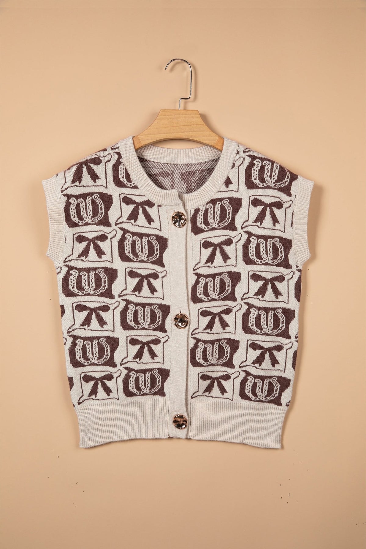 Western Horseshoe Bow Pattern Button Front Sleeveless Knit Top - Rooted & Reckless Co.