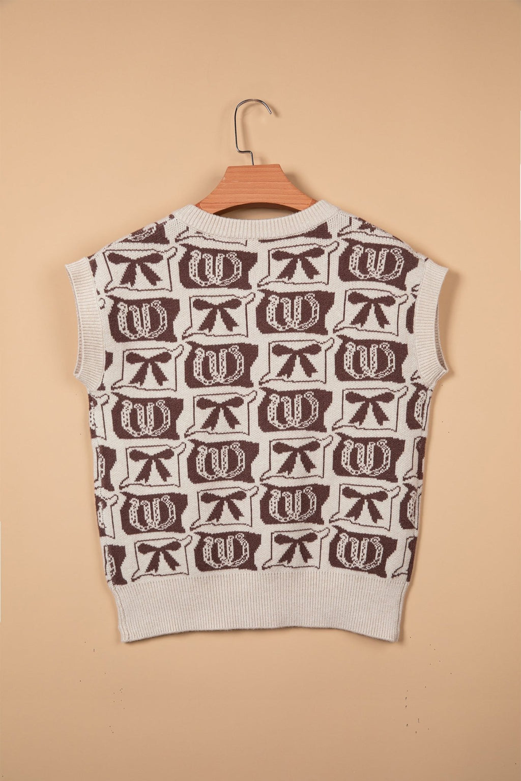 Western Horseshoe Bow Pattern Button Front Sleeveless Knit Top - Rooted & Reckless Co.