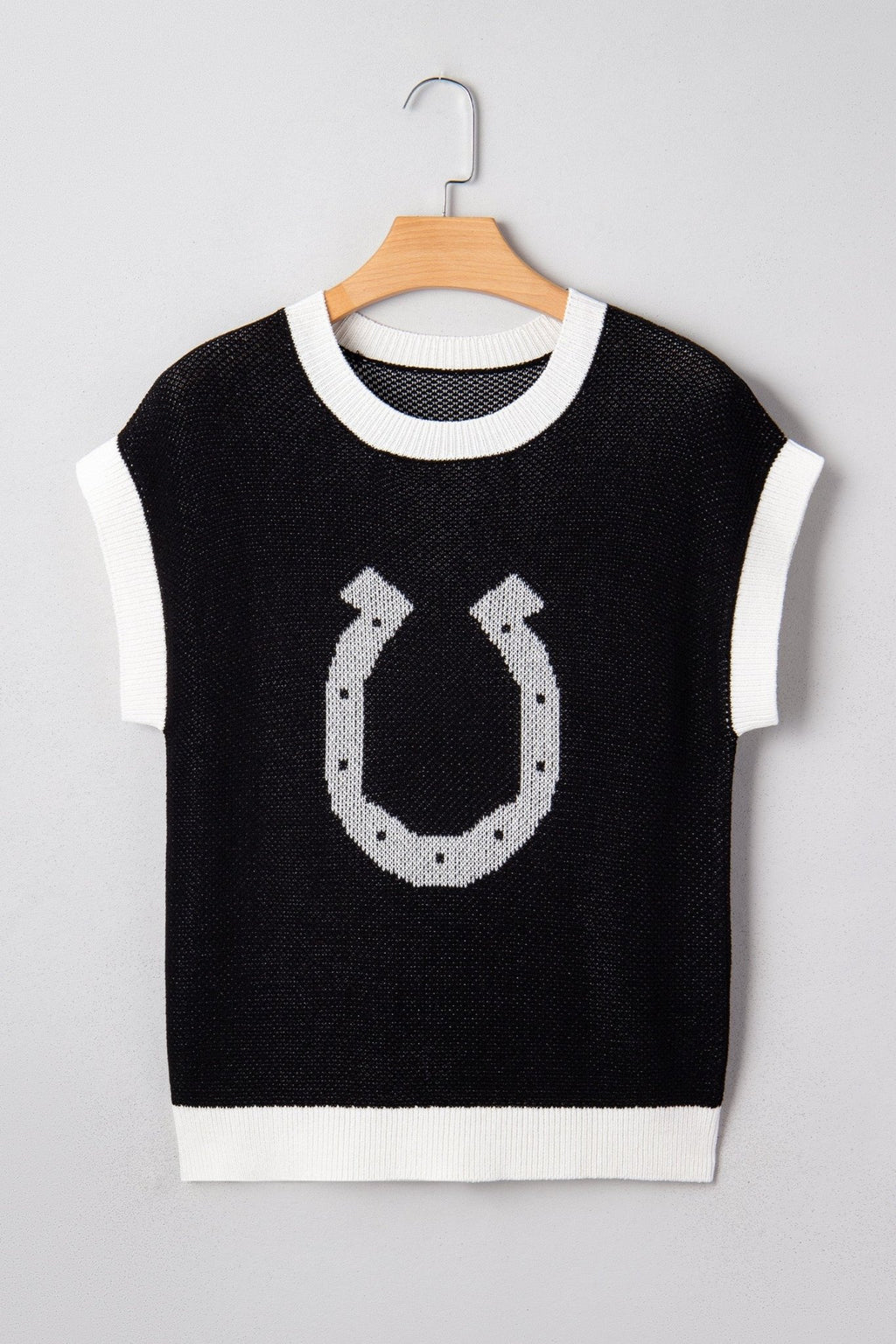 Western Horseshoe Contrast Trim Short Sleeve Sweater - Rooted & Reckless Co.
