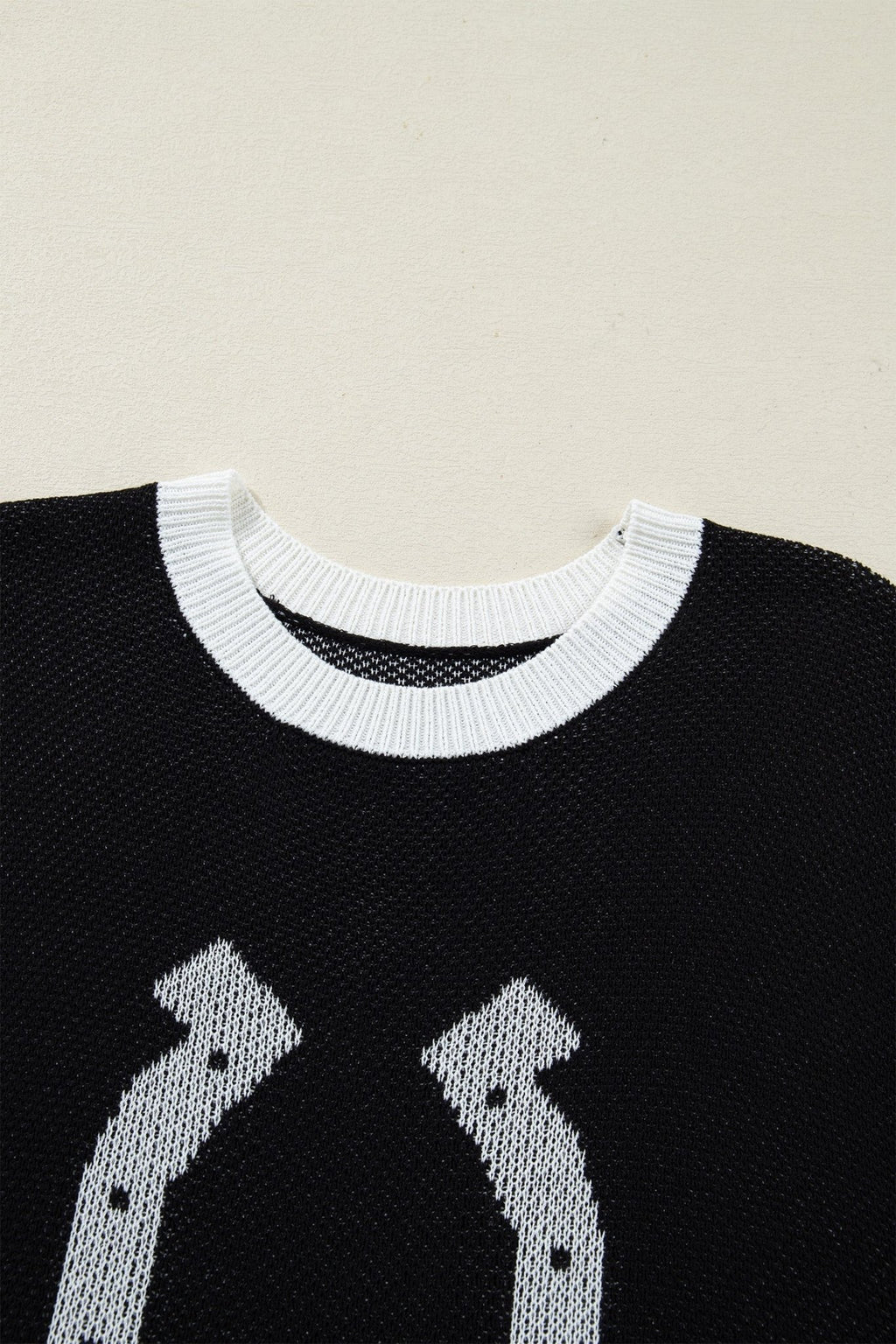 Western Horseshoe Contrast Trim Short Sleeve Sweater - Rooted & Reckless Co.