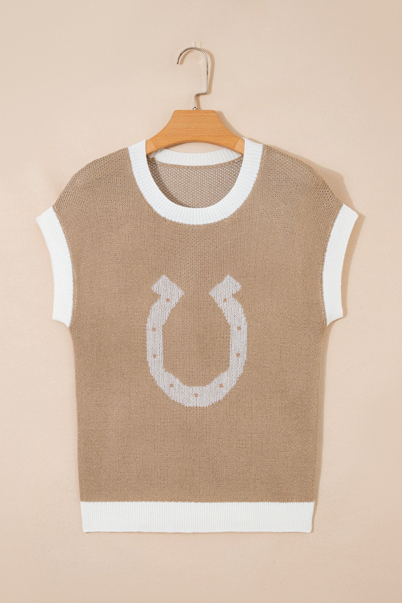 Western Horseshoe Contrast Trim Short Sleeve Sweater - Rooted & Reckless Co.