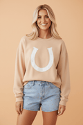 Western Horseshoe Embroidered Patch Drop Shoulder Sweatshirt - Rooted & Reckless Co.