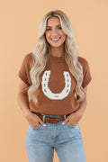 Western Horseshoe Pattern Short Sleeve Knit Top - Rooted & Reckless Co.