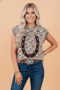 Western Horseshoe Sleeveless Sweater Knit Top - Rooted & Reckless Co.