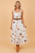 Western Horseshoe Smocked Sleeveless Midi Dress - Rooted & Reckless Co.