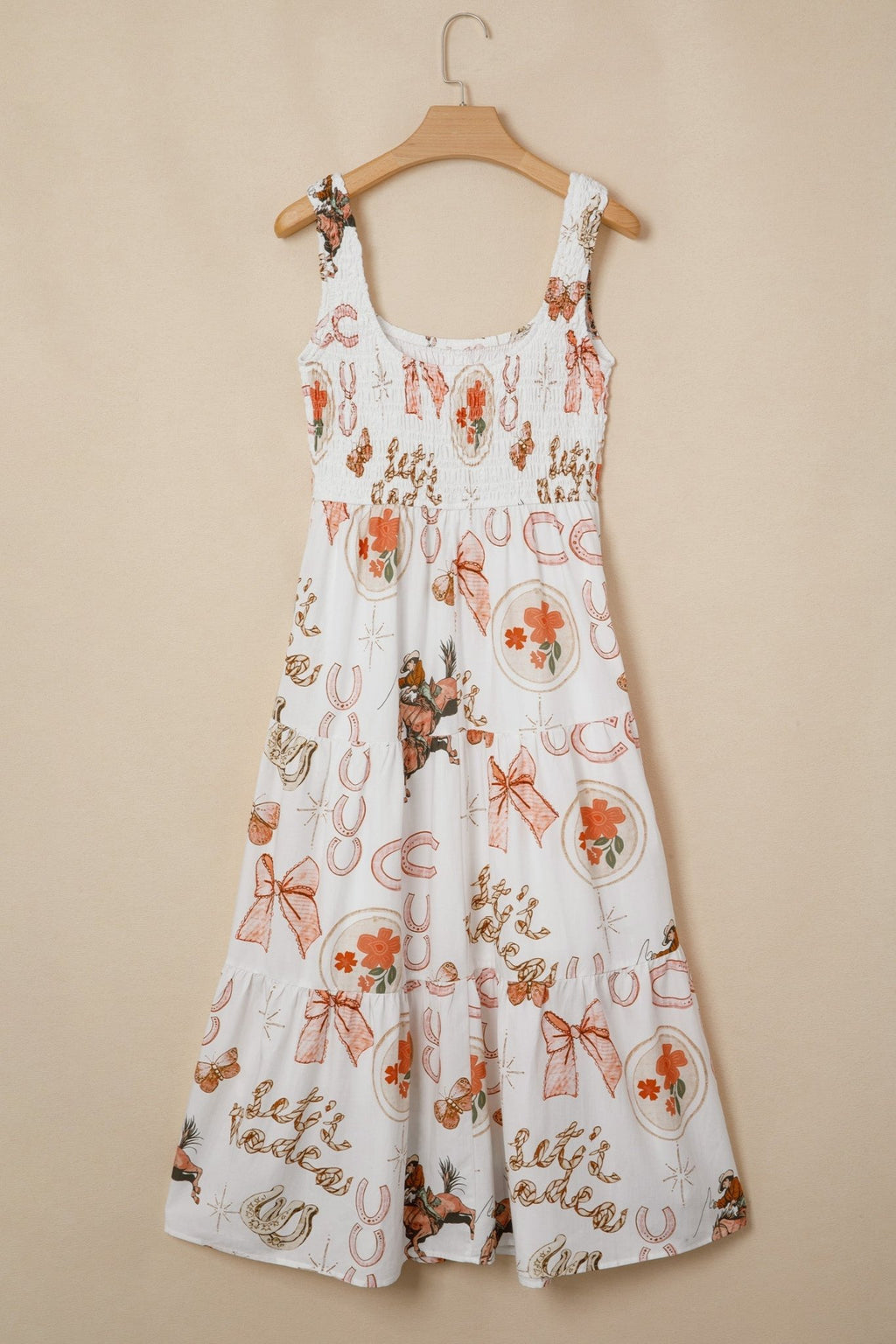 Western Horseshoe Smocked Sleeveless Midi Dress - Rooted & Reckless Co.
