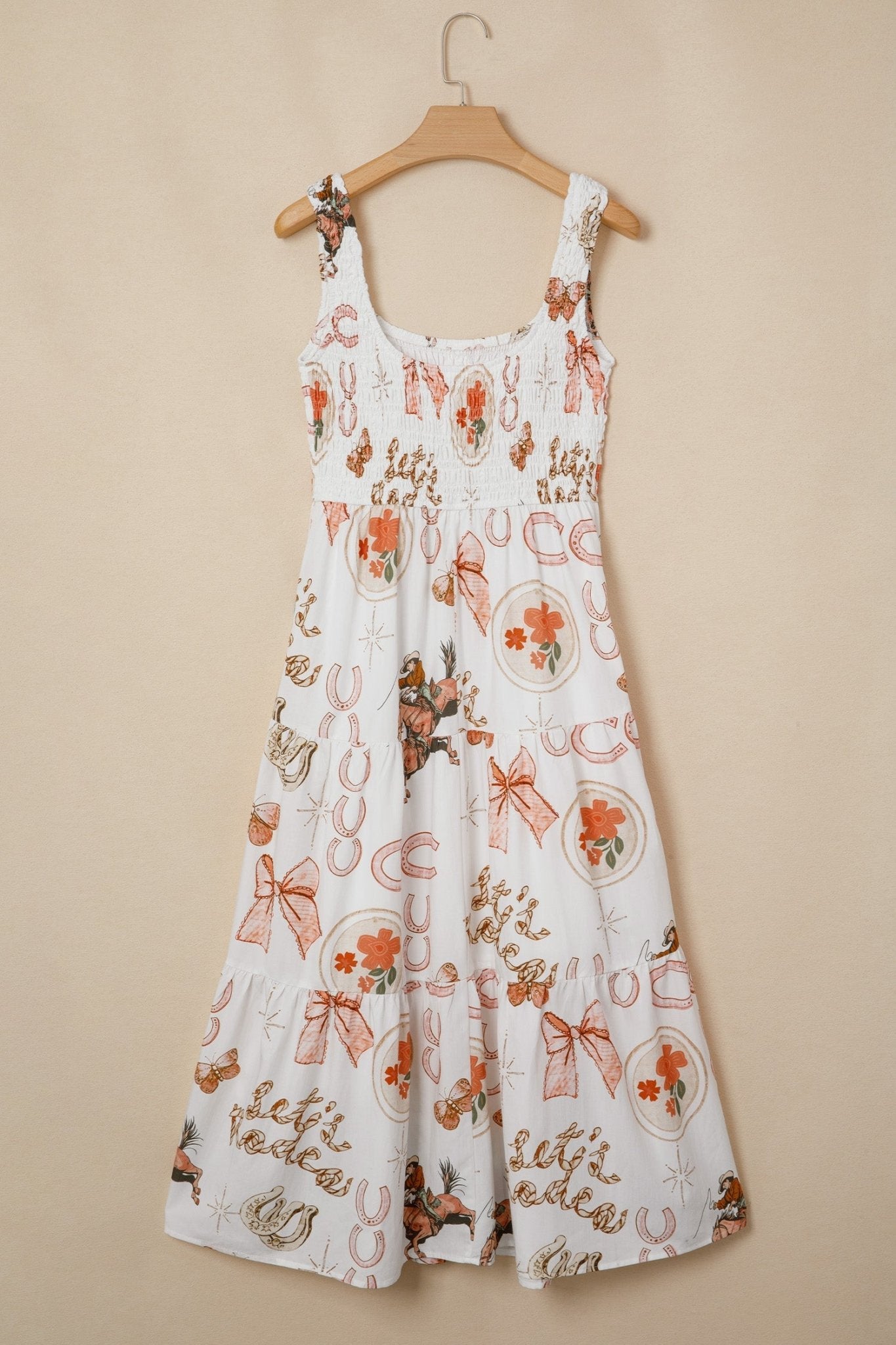 Western Horseshoe Smocked Sleeveless Midi Dress - Rooted & Reckless Co.