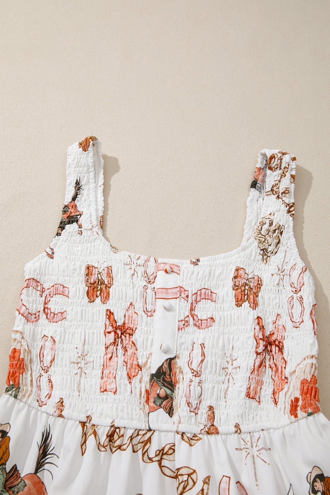 Western Horseshoe Smocked Sleeveless Midi Dress - Rooted & Reckless Co.