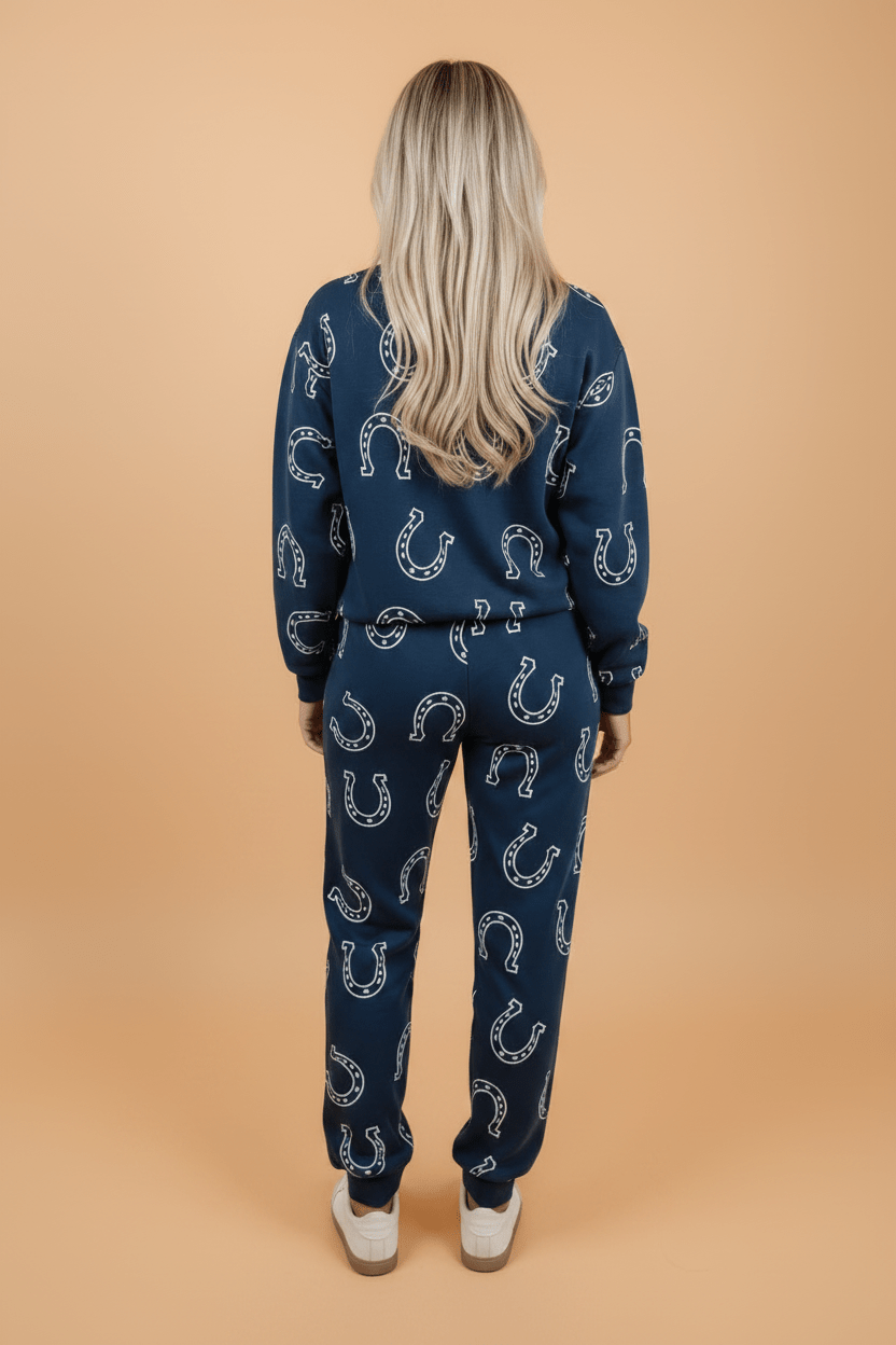 Western Horseshoe Sweatshirt & Elastic Waist Pants Set - Rooted & Reckless Co.