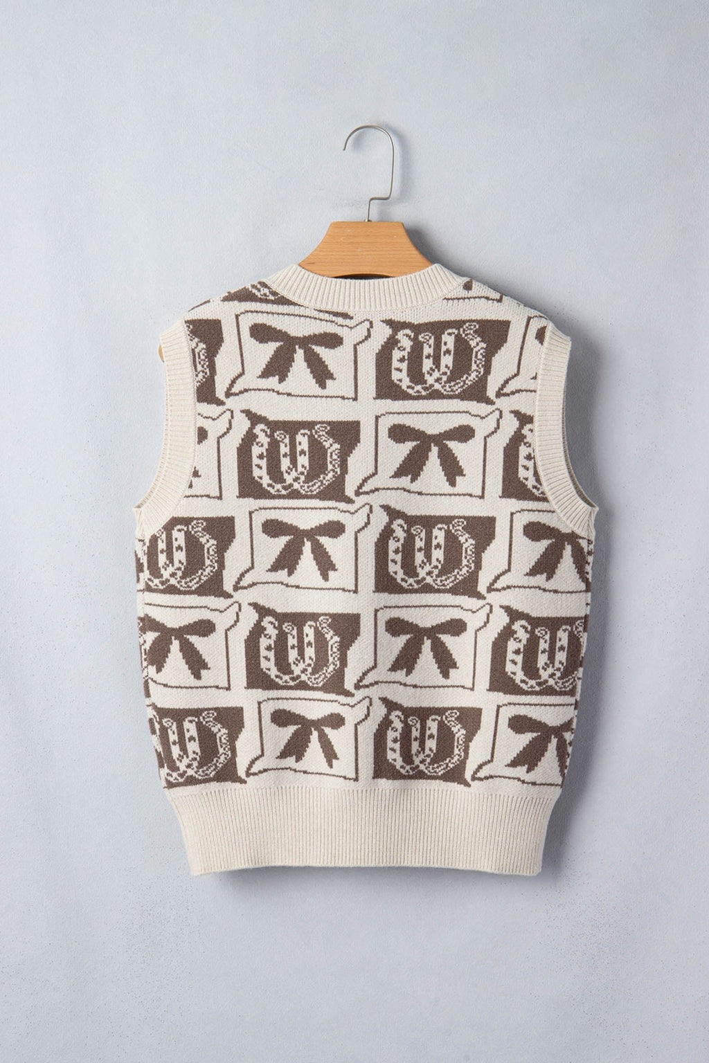 Western Horseshoes & Bows Sleeveless V-Neck Sweater Top - Rooted & Reckless Co.