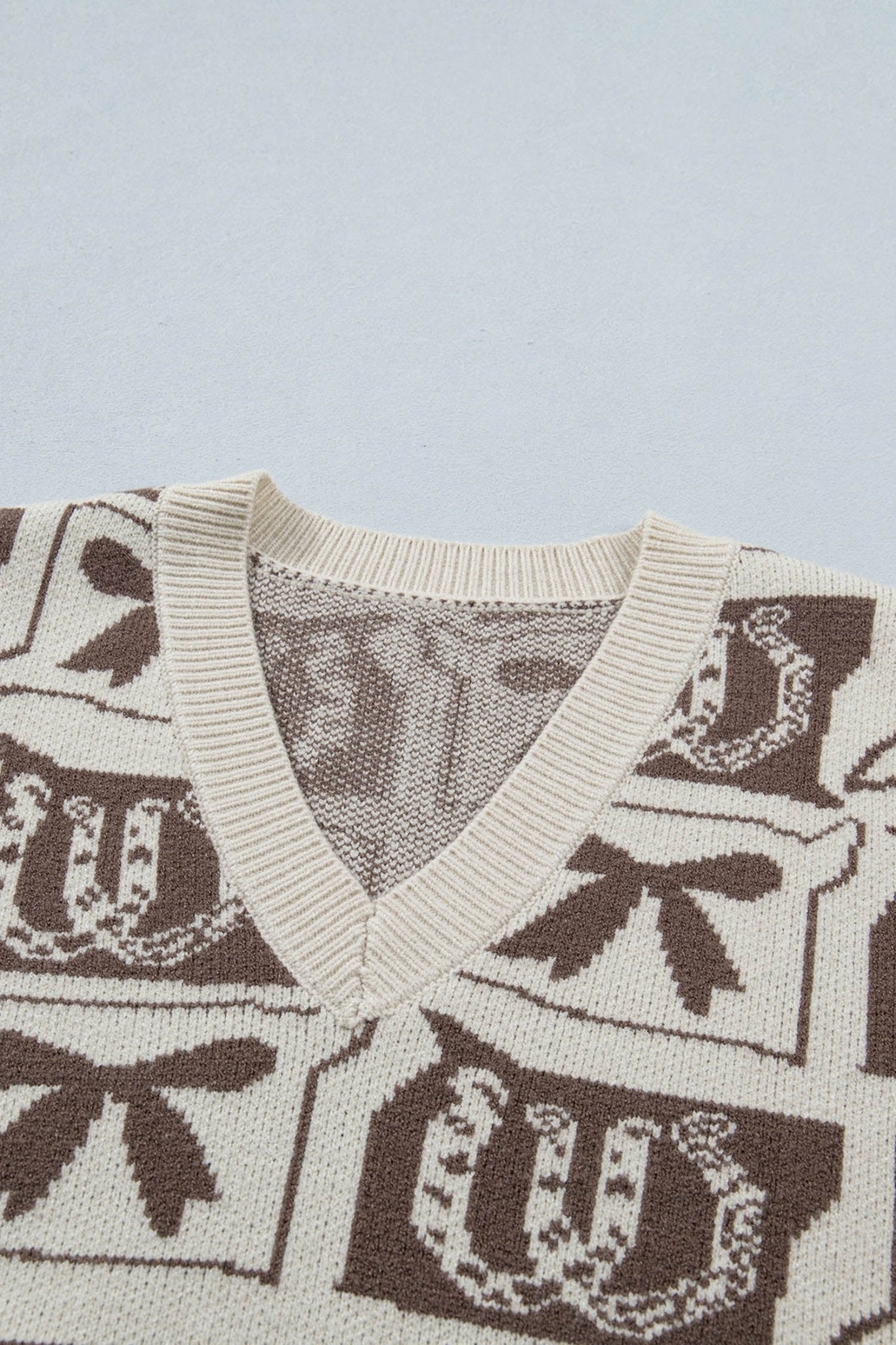 Western Horseshoes & Bows Sleeveless V-Neck Sweater Top - Rooted & Reckless Co.