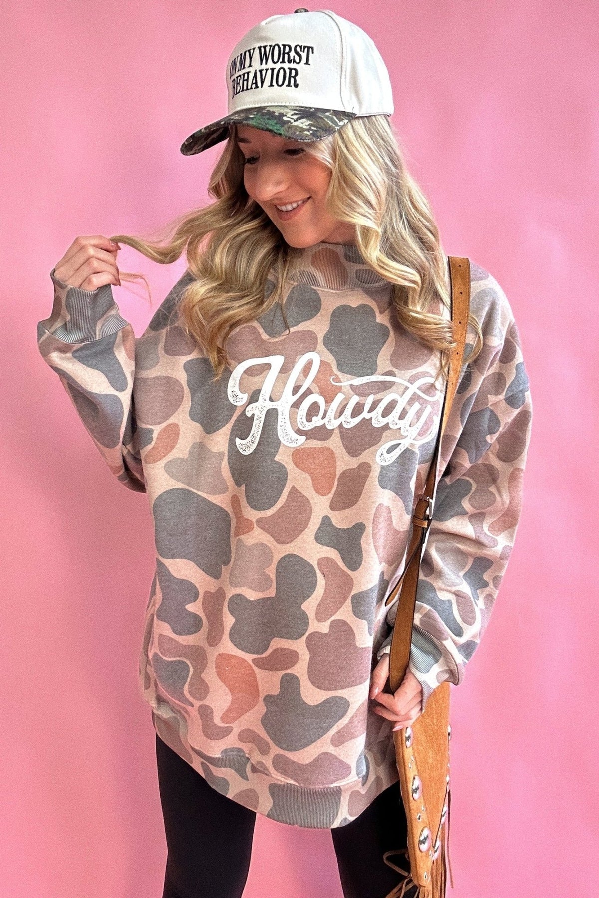 Western Howdy Camo Baggy Pullover Sweatshirt - Rooted & Reckless Co.