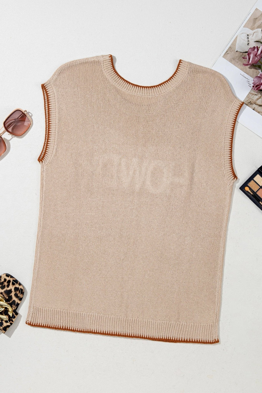 Western HOWDY Contrast Trim Sleeveless Sweater - Rooted & Reckless Co.