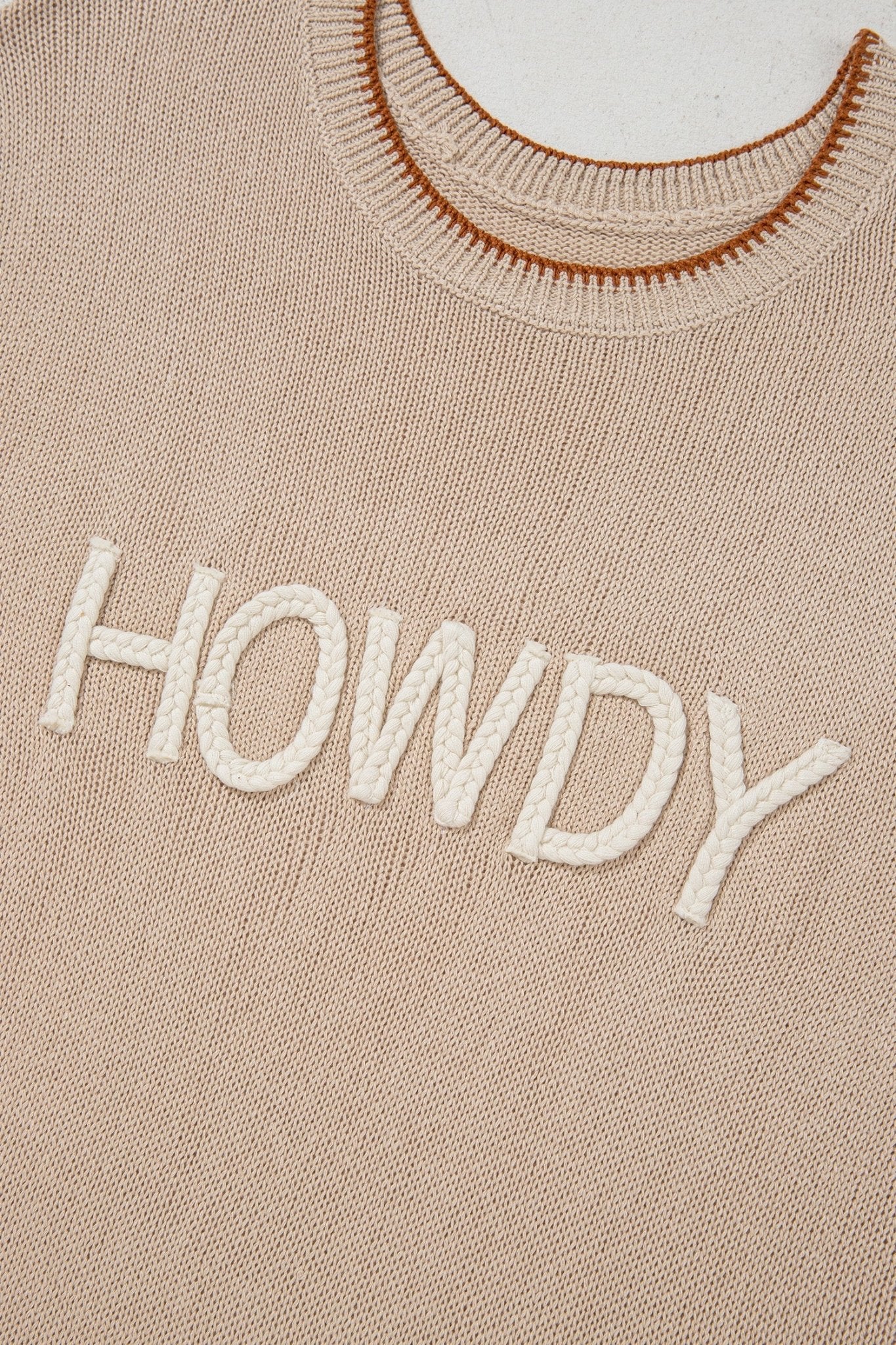 Western HOWDY Contrast Trim Sleeveless Sweater - Rooted & Reckless Co.