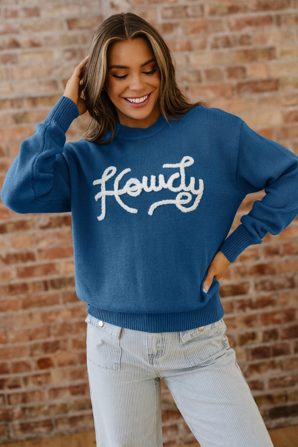 Western Howdy Embroidered Crewneck Sweater - Rooted & Reckless Co.