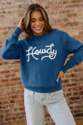 Western Howdy Embroidered Crewneck Sweater - Rooted & Reckless Co.