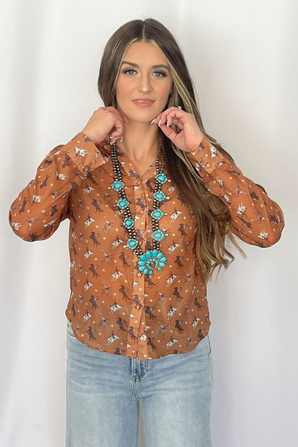 Western Huge Double-Strand Faux Turquoise Squash Blossom Statement Necklace — 32 Inch - Rooted & Reckless Co.