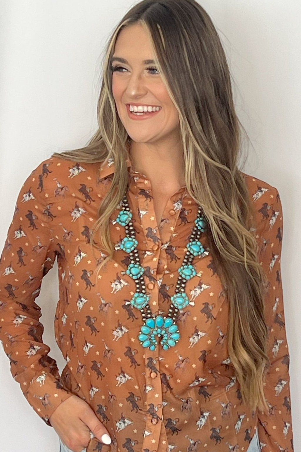 Western Huge Double-Strand Faux Turquoise Squash Blossom Statement Necklace — 32 Inch - Rooted & Reckless Co.