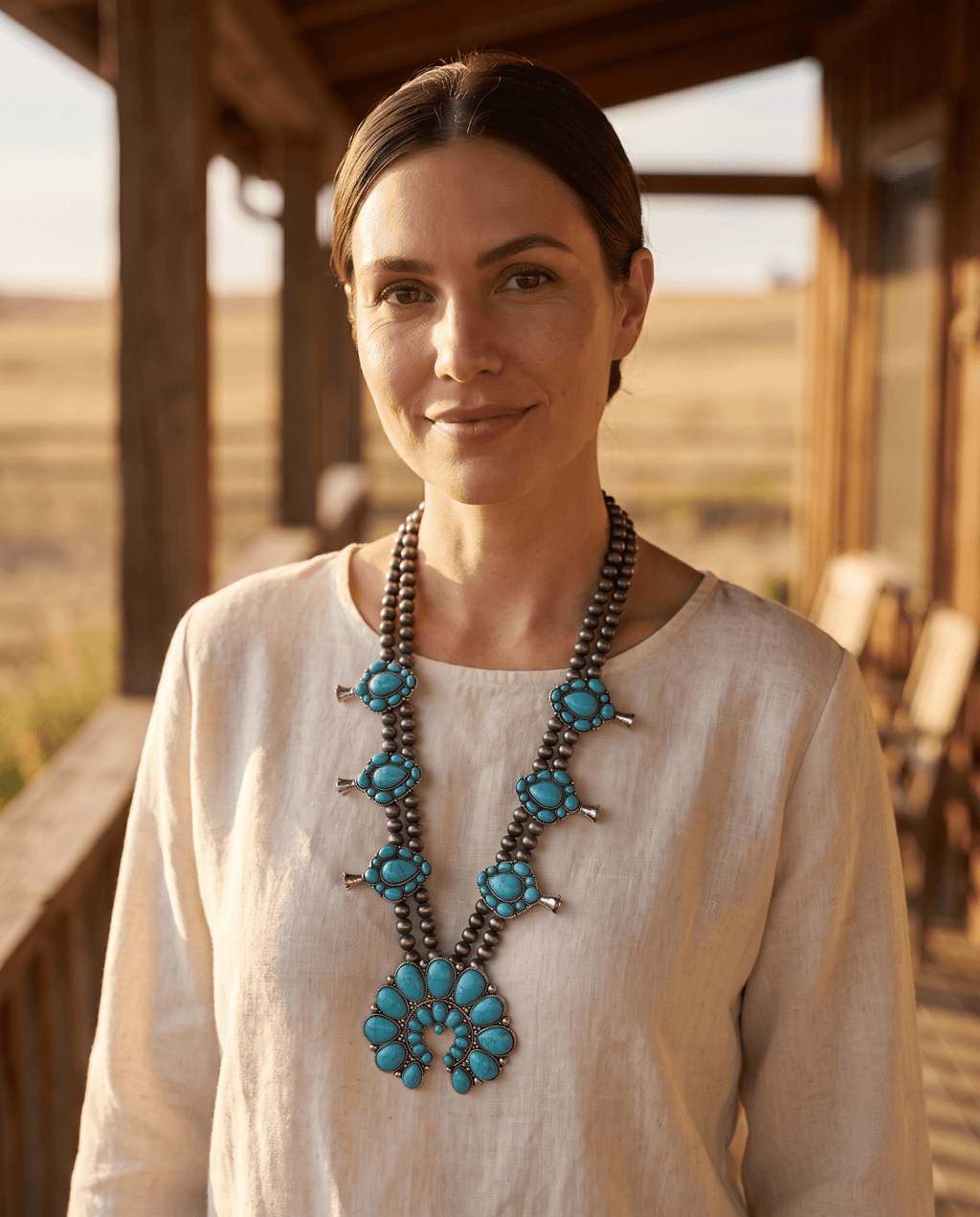 Western Huge Double-Strand Faux Turquoise Squash Blossom Statement Necklace — 32 Inch - Rooted & Reckless Co.