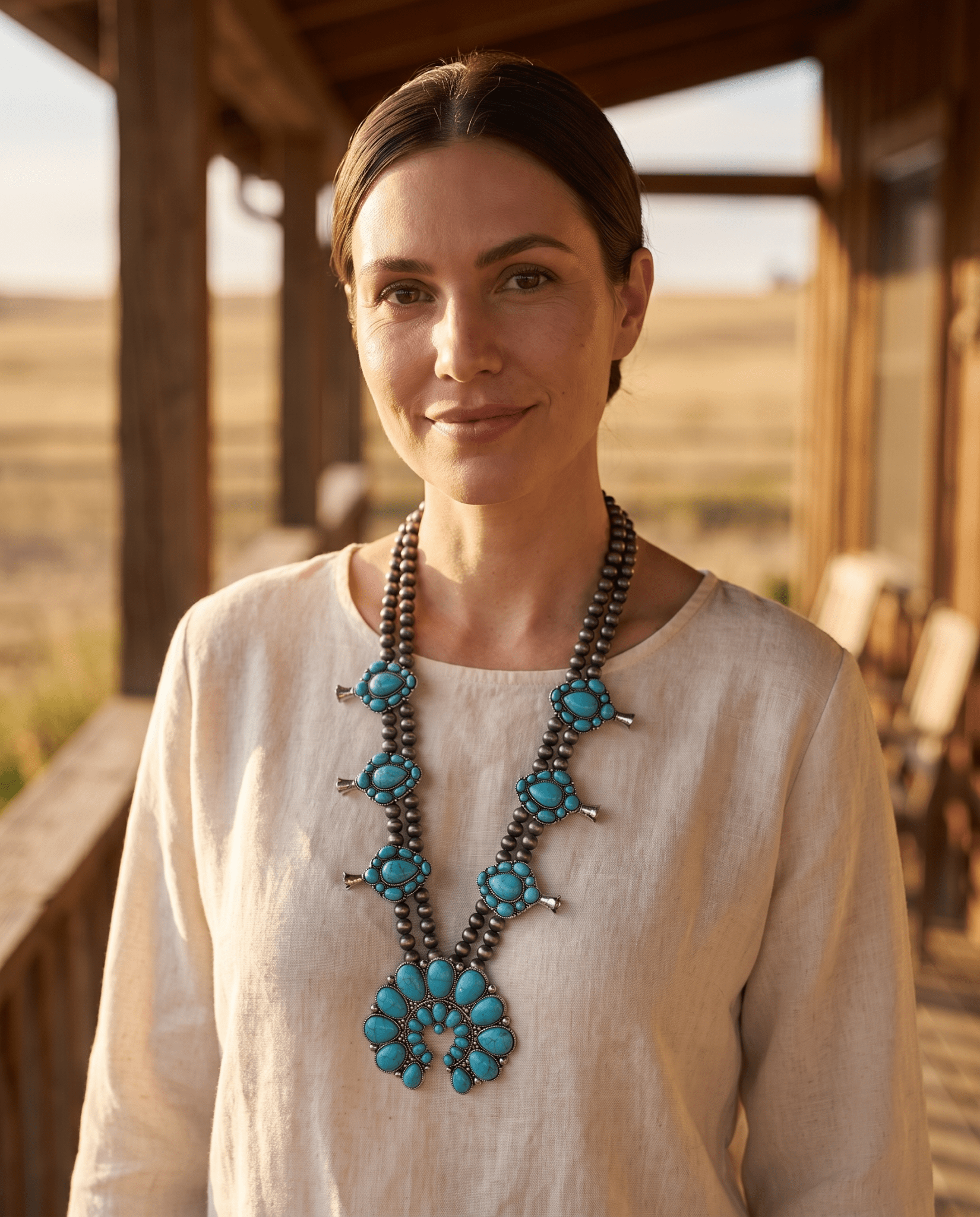 Western Huge Double-Strand Faux Turquoise Squash Blossom Statement Necklace — 32 Inch - Rooted & Reckless Co.