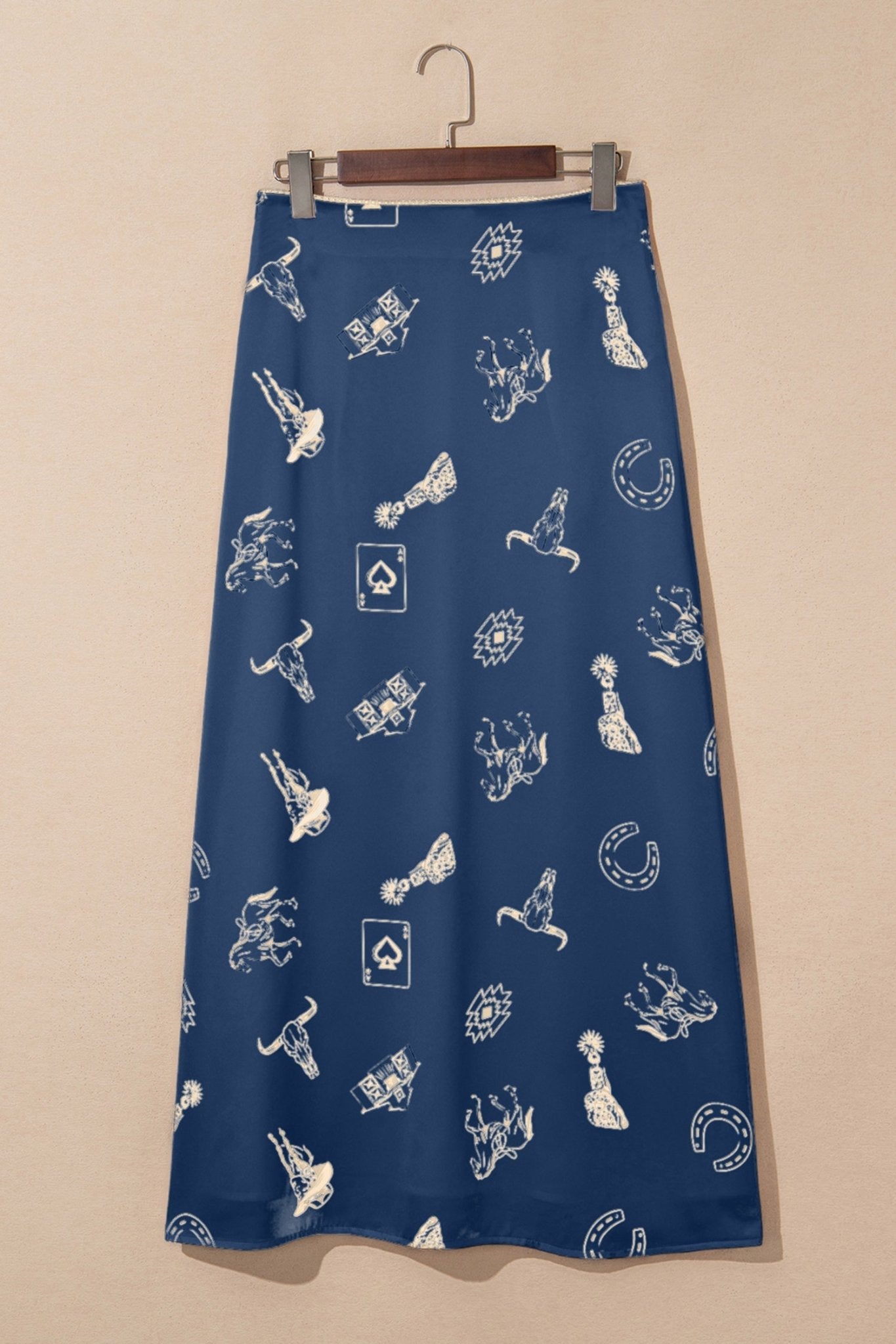 Western Lace Trim High Waist Maxi Skirt - Rooted & Reckless Co.