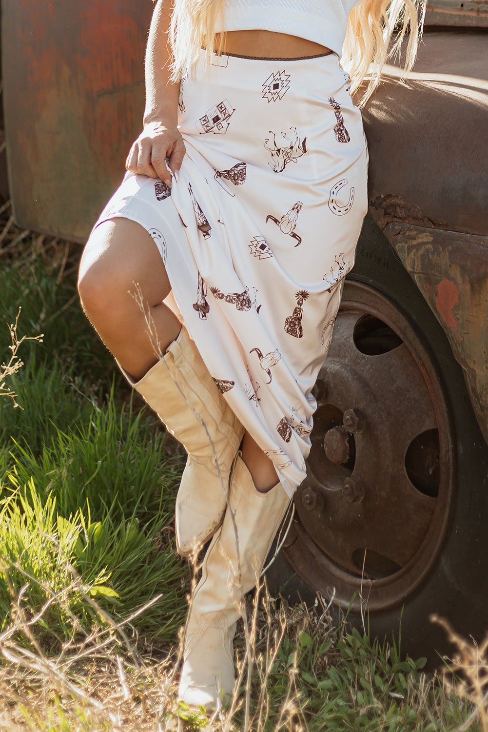Western Lace Trim High Waist Maxi Skirt - Rooted & Reckless Co.