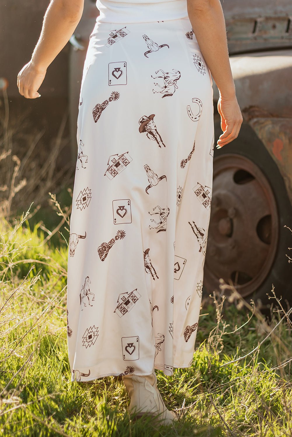 Western Lace Trim High Waist Maxi Skirt - Rooted & Reckless Co.