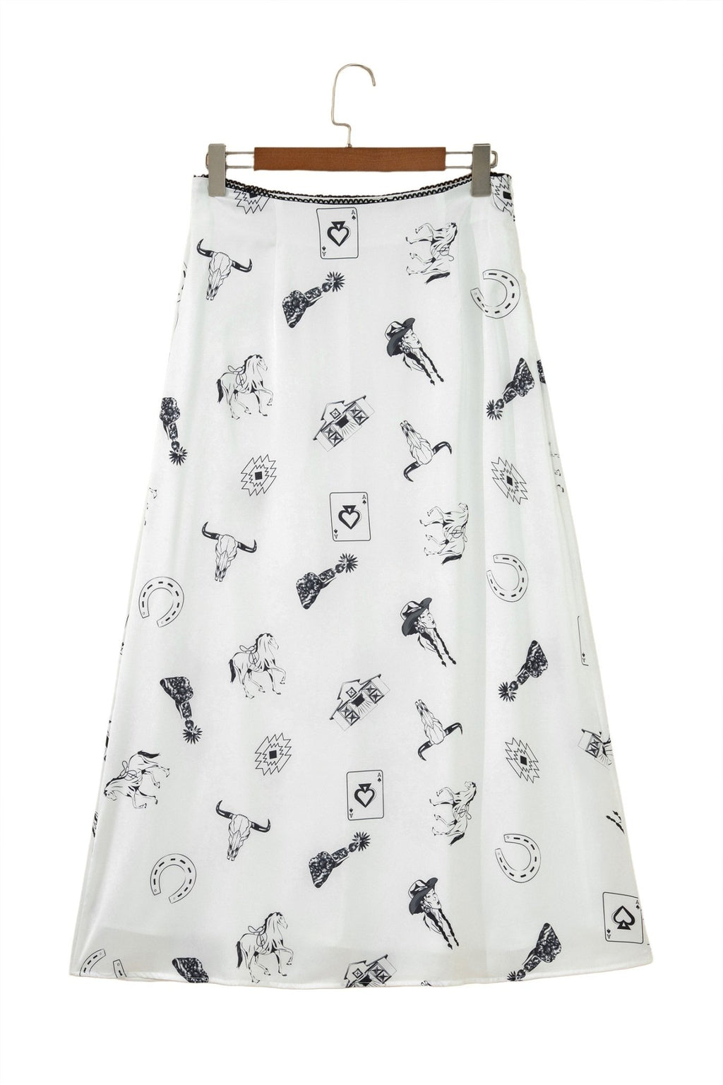 Western Lace Trim High Waist Maxi Skirt - Rooted & Reckless Co.