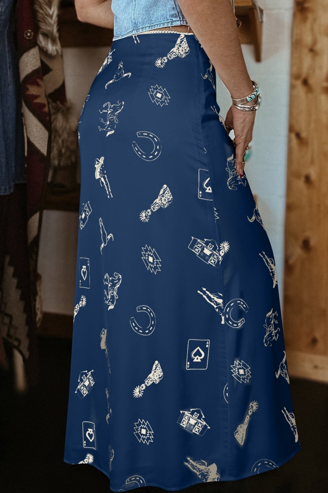 Western Lace Trim High Waist Maxi Skirt - Rooted & Reckless Co.