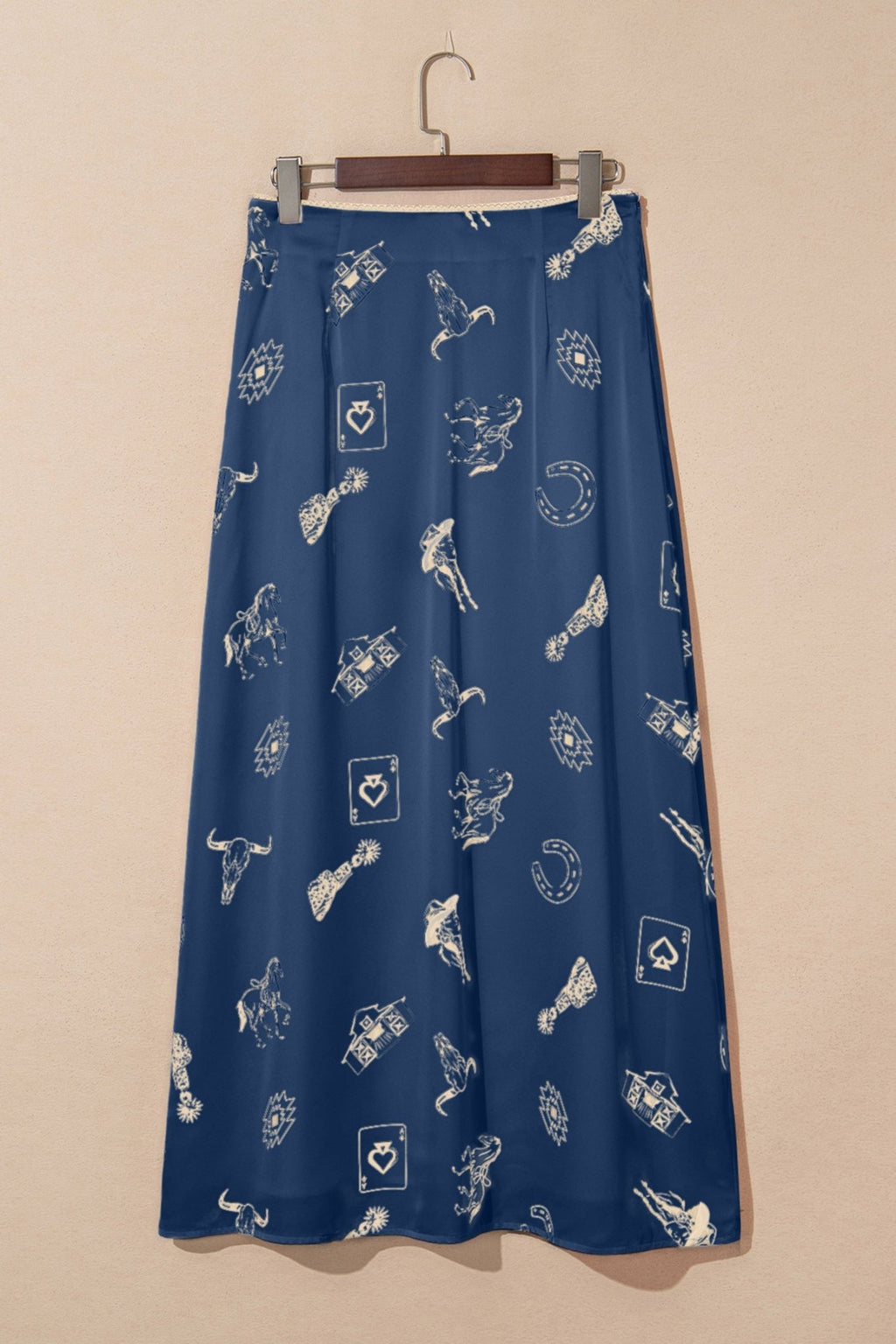 Western Lace Trim High Waist Maxi Skirt - Rooted & Reckless Co.