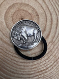 Western Large Buffalo Coin Hair Tie — 2" Faux Buffalo Coin Charm - Rooted & Reckless Co.