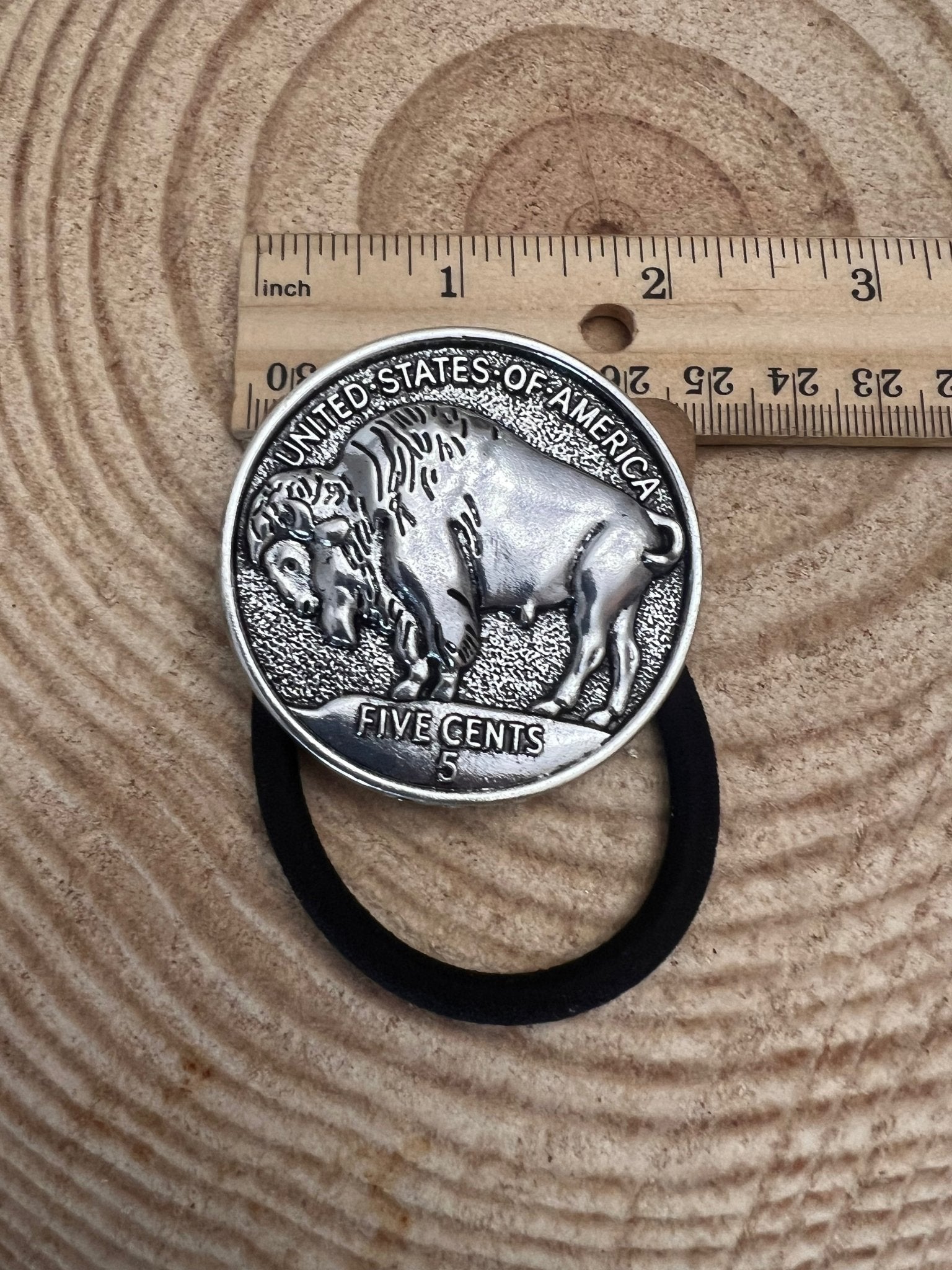 Western Large Buffalo Coin Hair Tie — 2" Faux Buffalo Coin Charm - Rooted & Reckless Co.