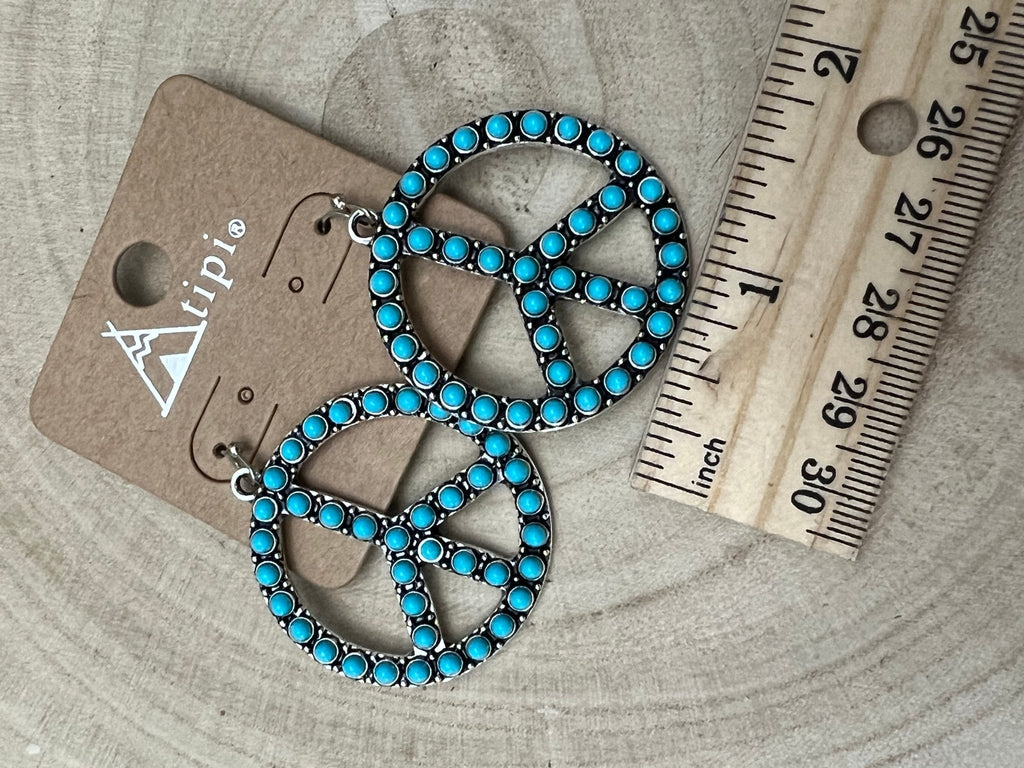 Western Large Peace Sign Dangle Earrings — Rustic 1¼" Statement - Rooted & Reckless Co.