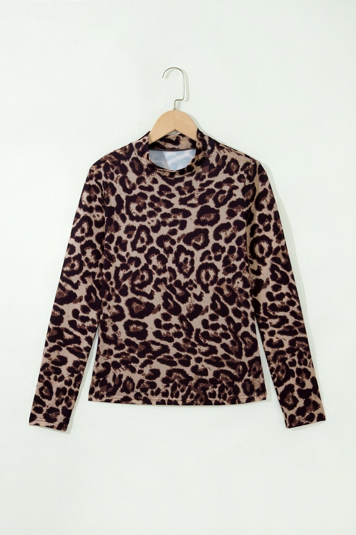 Western Leopard High Neck Long Sleeve Slim Top - Rooted & Reckless Co.