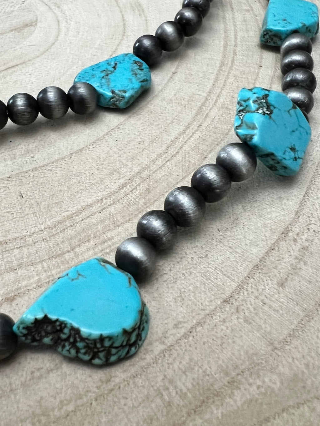 Western Long Faux Turquoise Nugget & Sterling Pearl Statement Necklace — 48 Inch - Rooted & Reckless Co.