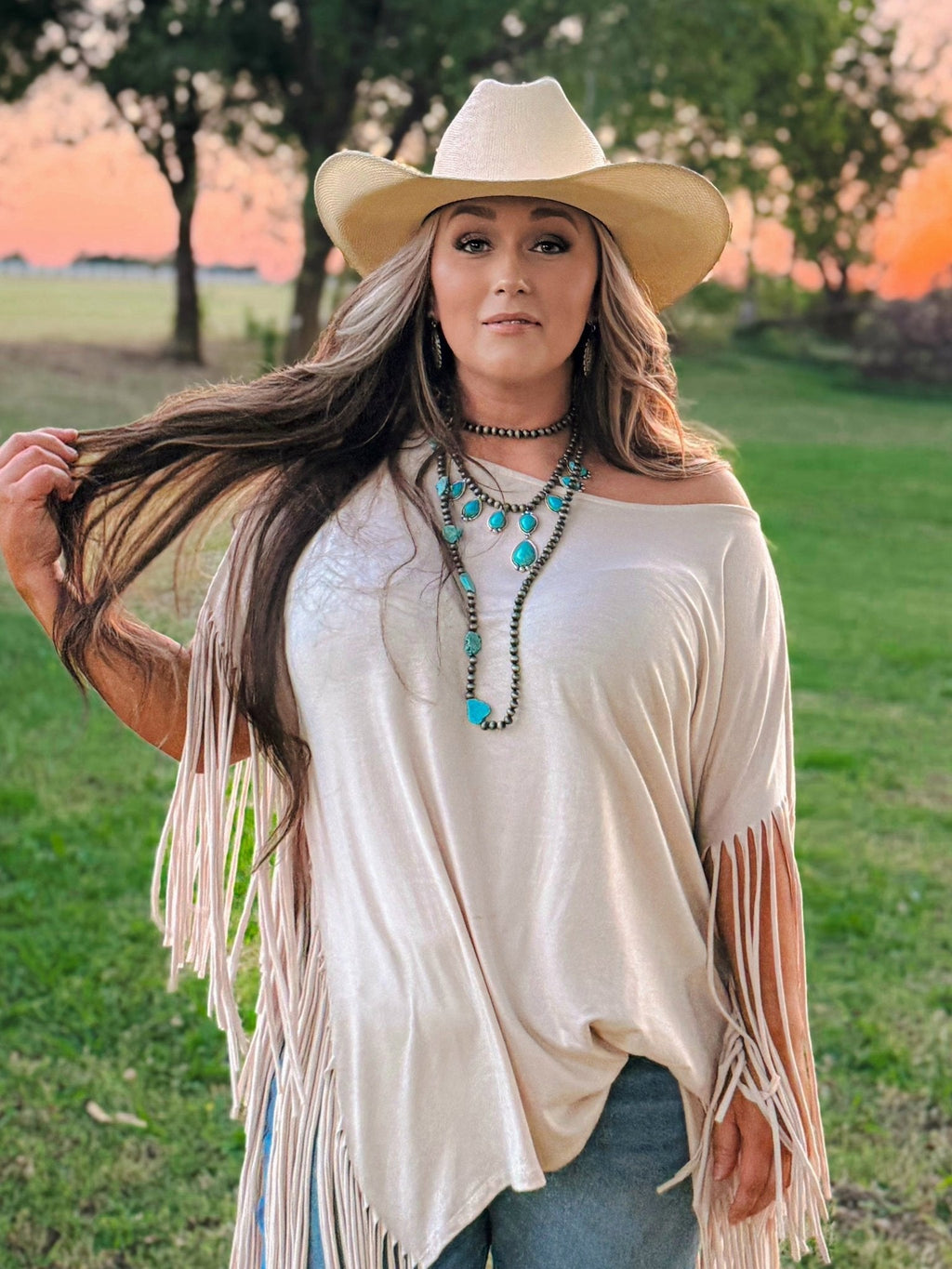 Western Long Faux Turquoise Nugget & Sterling Pearl Statement Necklace — 48 Inch - Rooted & Reckless Co.
