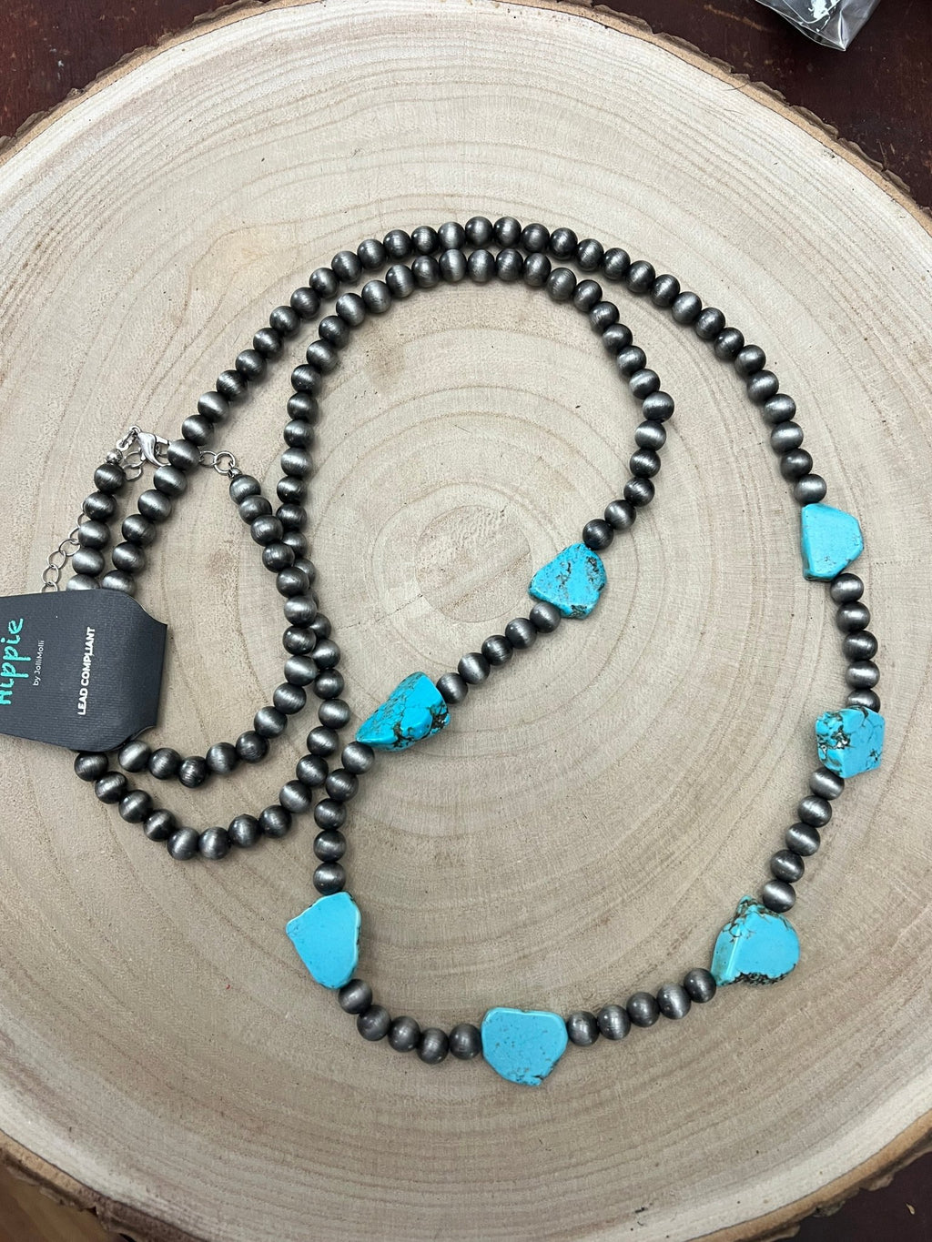 Western Long Faux Turquoise Nugget & Sterling Pearl Statement Necklace — 48 Inch - Rooted & Reckless Co.